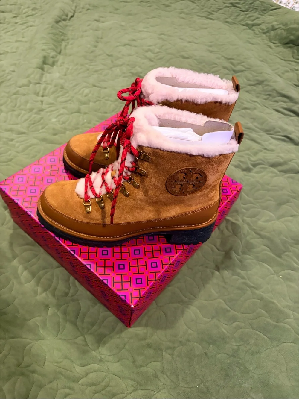 Tory Burch Rhum Lace-Up Shearling Boot in Natural